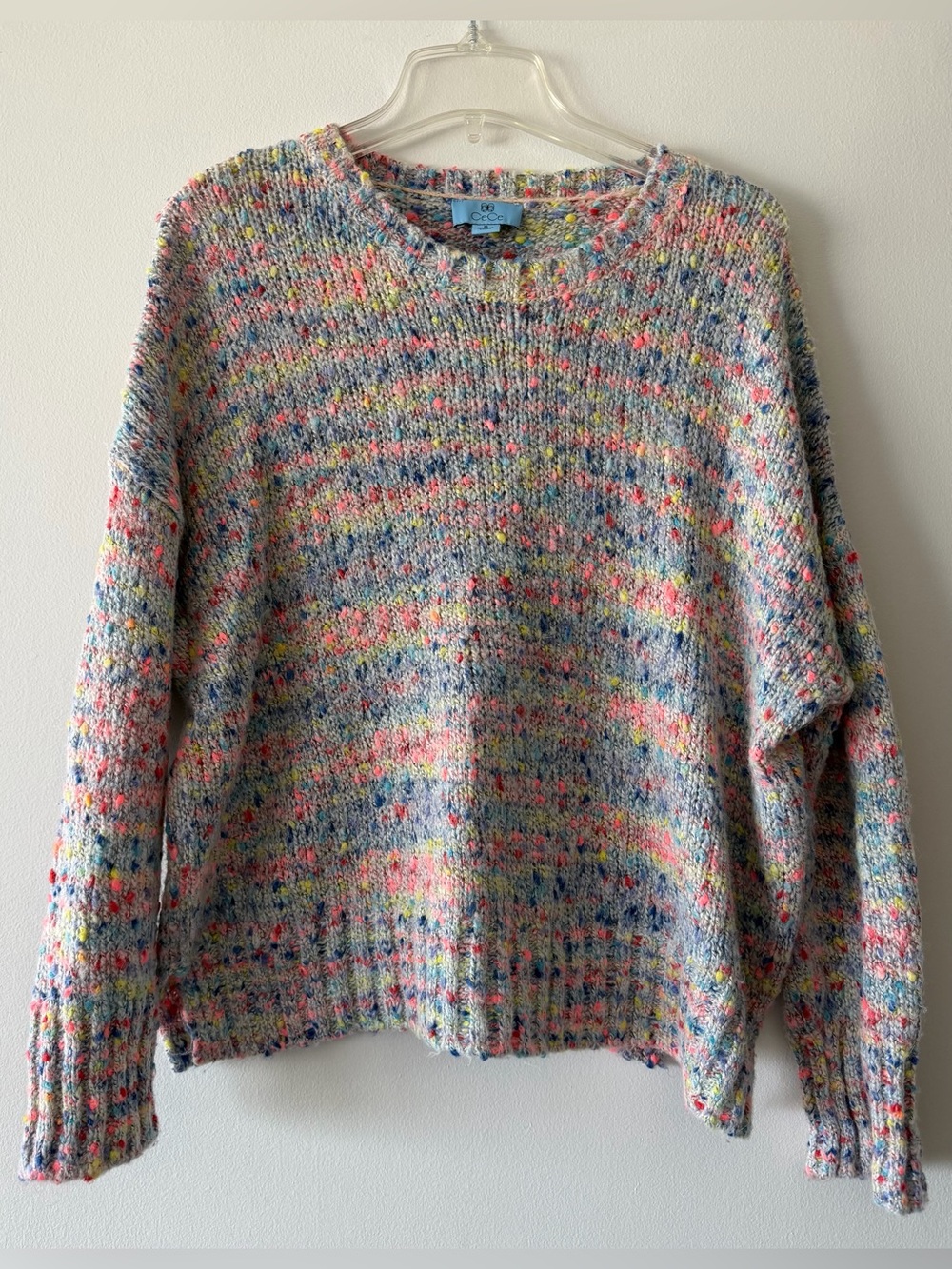 CeCe Confetti Knit Chunky Pullover Sweater Medium Multicolor Rainbow Flecked